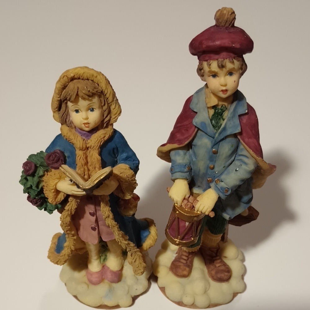 VTG Santa's Workbench Caroller Drummer Boy Figurine Set 1995 Hand Painted